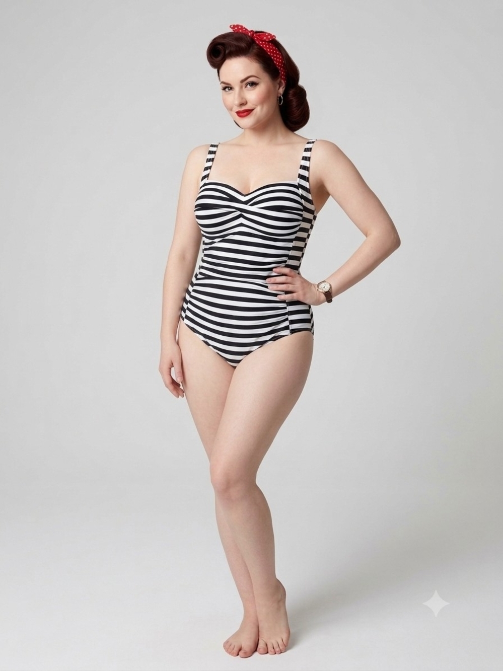 bond-eye Black & White Striped One-Piece Swimsuit